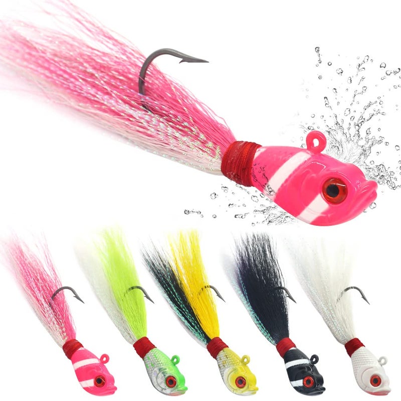 XFISHMAN Bucktail Jigs Saltwater Hair Jigs Head - Fishing Lures Assorted Kit (5 Pack) - Image 1